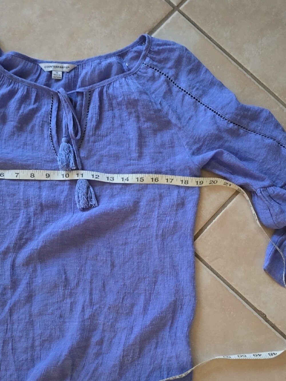 Counterparts Lavender Tassel Tie Peasant Top Size Medium - Picture 6 of 7